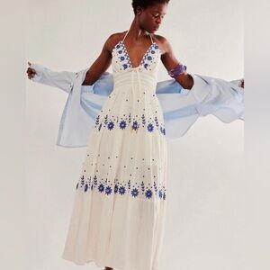 Free People Real Love Embroidered Dress in Optic White Combo